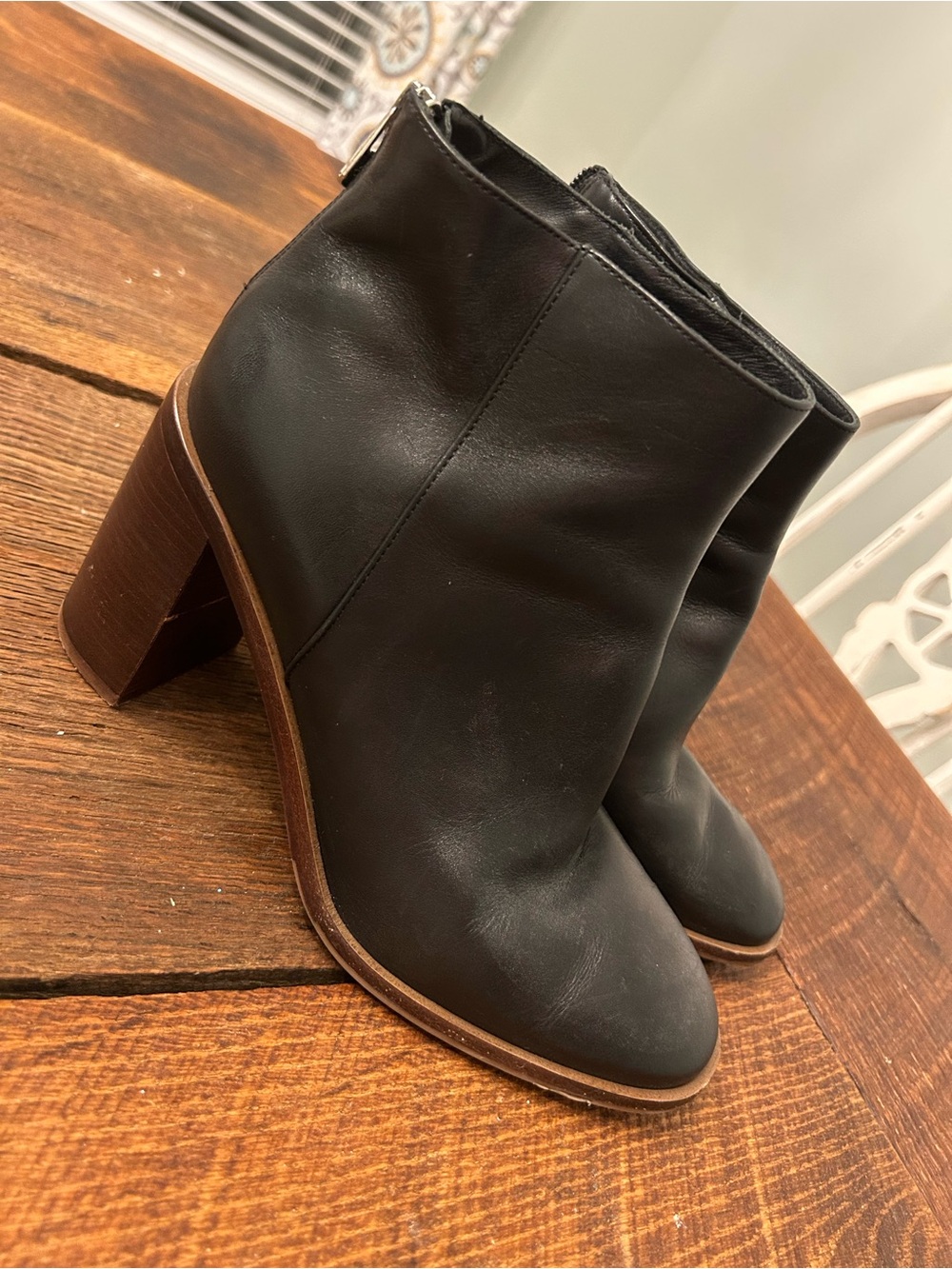 ANTONIO MELANI Black Leather High Block Heel Ankle Booties